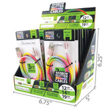 Charging Cable Rainbow Assortment 3FT - 12 Pieces Per Retail Ready Display 88274