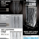 10FT Braided Sync and Charge Cable Assortment Floor Display - 24 Pieces Per Retail Ready Display 88327 GADGET GEAR