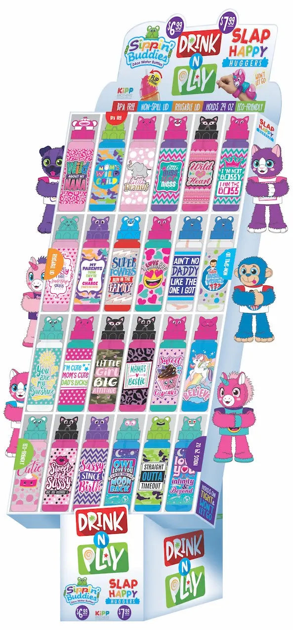 Water Bottle and Plush Assortment Floor Display - 30 Pieces Per Retail Ready Display 88363 KIPP BROTHERS