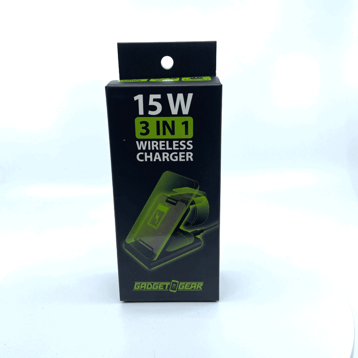 Wireless 3 in 1 Charging Station 15 Watts - 4 Pieces Per Retail Ready Display 22827 GADGET GEAR