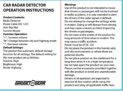 Radar Detector with Suction Cup Mount - 4 Pieces Per Retail Ready Display 23211 GADGET GEAR